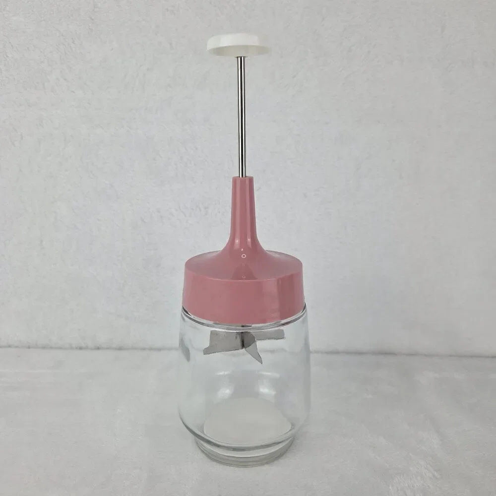 Vintage Gemco Glass Nut Chopper Retro Pink Lid Manual Food Chopper USA